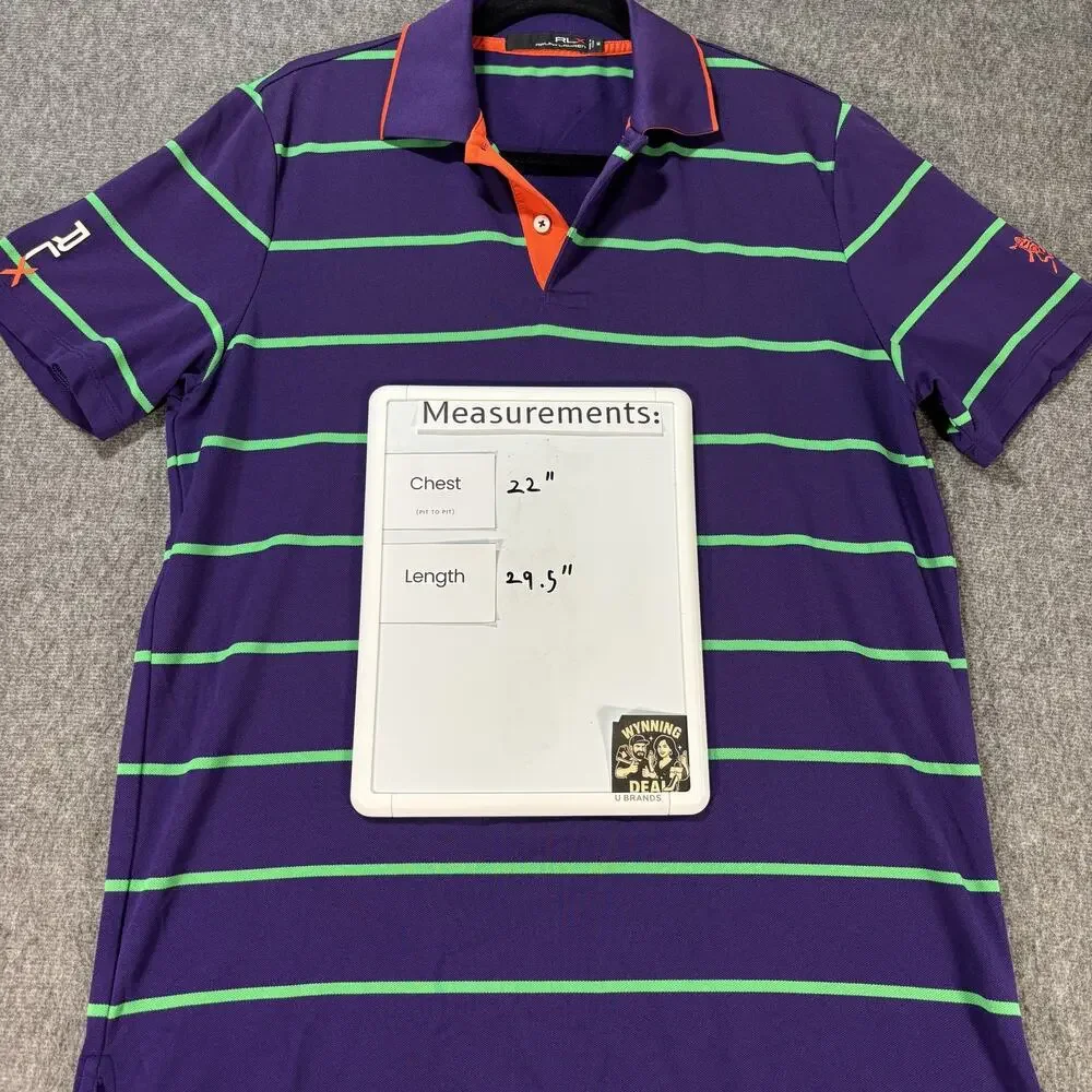 Ralph Lauren RLX Golf‎ Polo Men's M Purple Green Stripe Southern Hills Logo